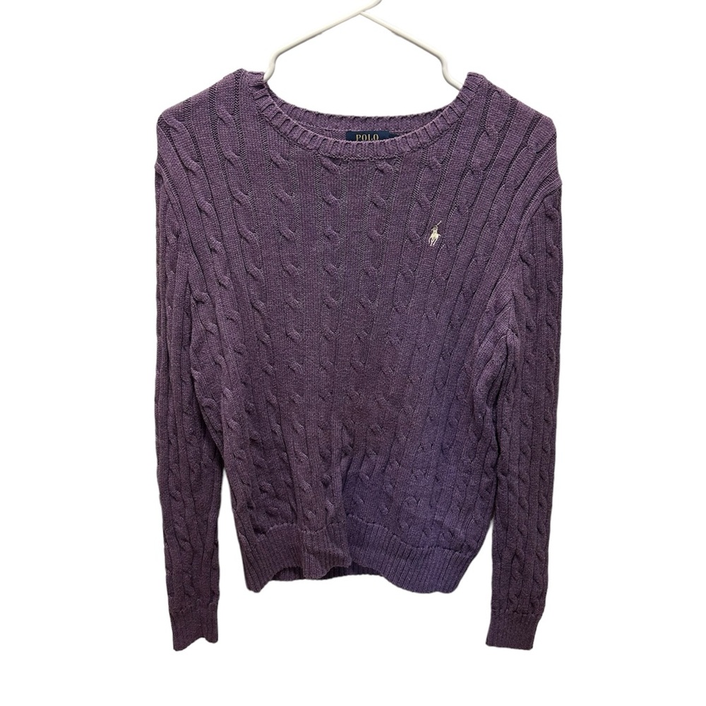 Polo Ralph Lauren Sweater womens Purple Cable Knit Preppy Size Large